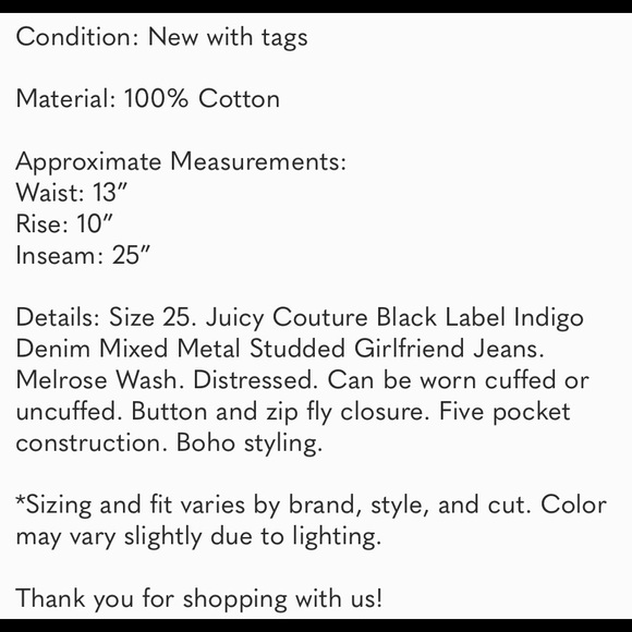 Juicy Couture Black Label Distressed Jeans Sz 25 Host Pick 5/23! MSRP: $150 - Picture 9 of 9